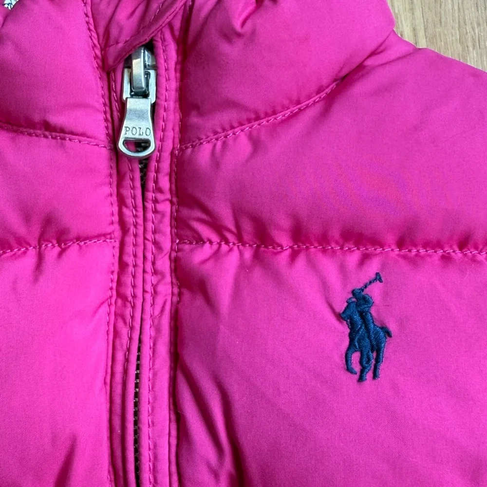 EUC Ralph Lauren Baby Girl Down Filled Puffer Vest-Pink + Colorful Floral Lining